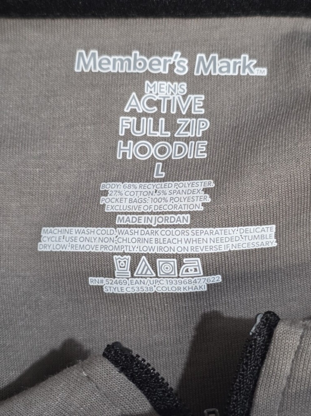 Member's Mark Active Full Zip Hooded Jacket/Sweatshirt Mens Size Large - Picture 9 of 10